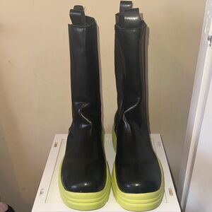 Black and Neon Green Women's Boots